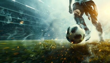 The dynamic angle of a football being dribbled forward