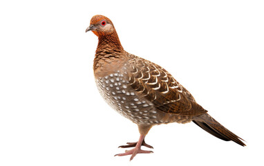 A regal brown and white bird perched gracefully on a pristine white surface