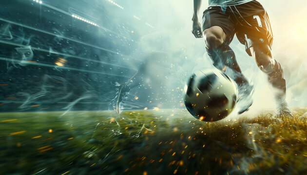 The dynamic angle of a football being dribbled forward