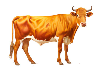 Majestic brown and white cow stands gracefully on a white backdrop