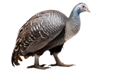 A striking bird perched gracefully, captured up close against a pristine white background