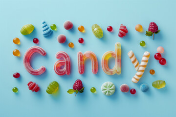Fruit Gum Candy Typography on Light Blue Background