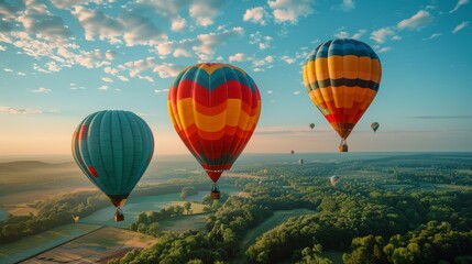 Naklejka premium Three Hot Air Balloons Flying in the Sky