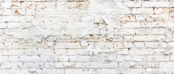 White brick surface in a wide frame, with peeling paint and cracks creating a rich textural backdrop.