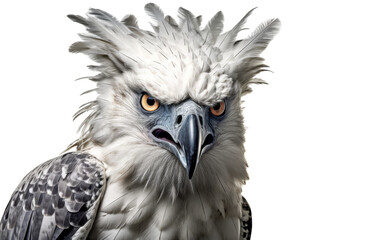 Fototapeta premium A magnificent bird of prey stares intensely at its target against a clean white background