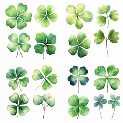 hand drawn watercolor shamrock four leaf clover isolated