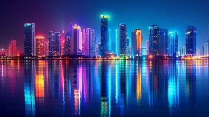 Fototapeta premium modern city skyline in neon light