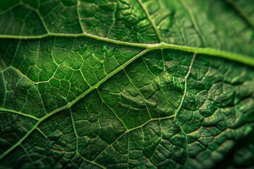 detailed macro shot of a green leaf vein texture background