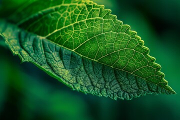 detailed macro shot of a green leaf vein texture background