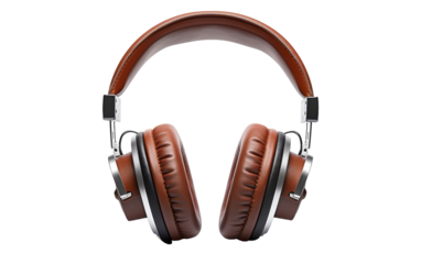 A pair of headphones rest on a clean white background