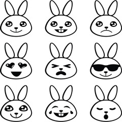 Line art bunny icon set, bunny face icon 