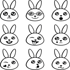 Line art bunny icon set, bunny face icon 