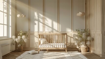Nursery Room With Crib, Couch, and Potted Plants