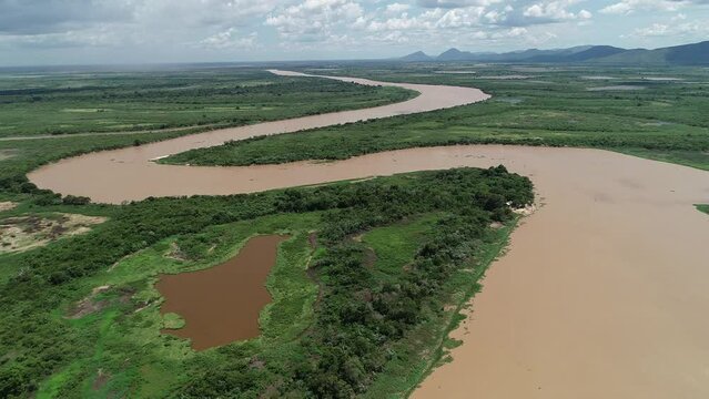 Aerial view of Paraguai River, Pantanal Region - Corumb&aacute;, Mato Grosso do Sul, Brazil