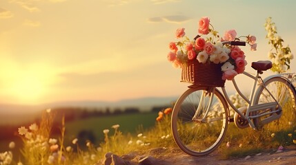 Bicycle with flowers in garden. 