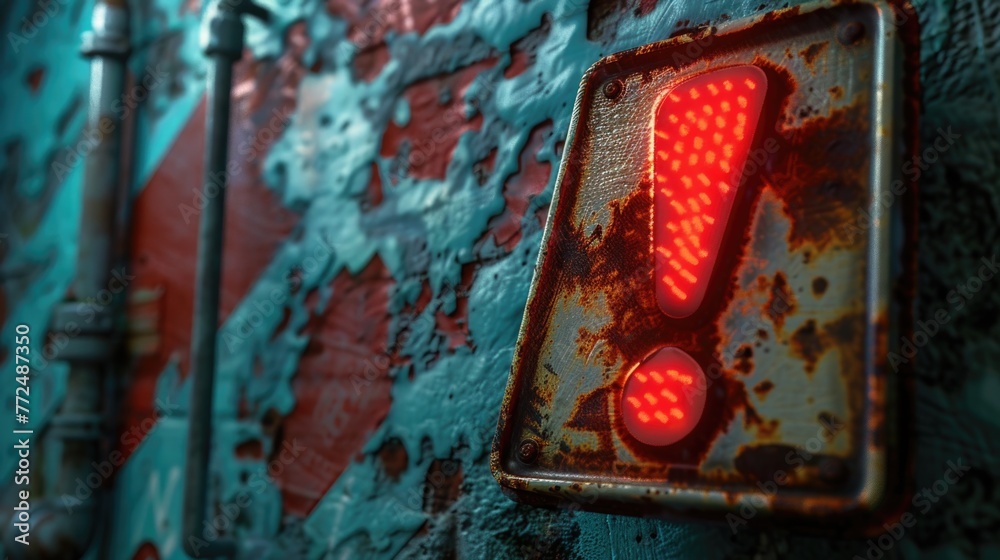 Poster A close up shot of a red light on a wall, perfect for adding a pop of color to any design project