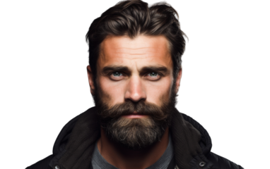 A stylish man with a full beard wearing a jacket, exuding confidence and charm