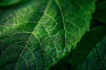 detailed macro shot of a green leaf vein texture background