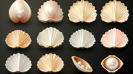 Collection of white pearls in a shell  Generate AI - obrazy, fototapety, plakaty