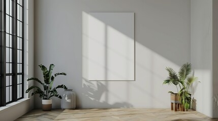 modern living room with blank billboard on wall