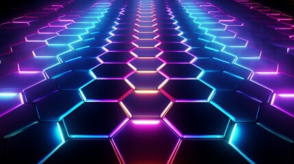 Colorful beam , hexagon effect, wallpaper background , cyberpunk light gold and red neon Generate AI - obrazy, fototapety, plakaty