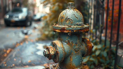 Fototapeta premium Rusted fire hydrant on a city street