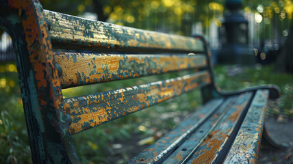 An old peeling park bench.