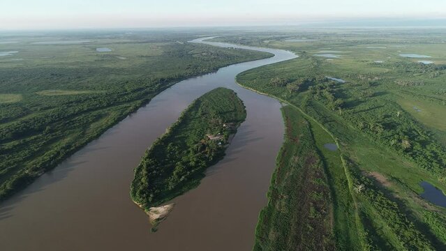 Aerial view of Paraguai River, Pantanal Region - Corumb&aacute;, Mato Grosso do Sul, Brazil