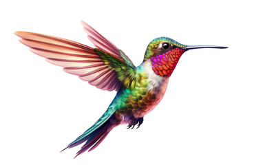 A vibrant hummingbird gracefully soars through the air with a flurry of colors trailing behind