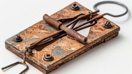 An old rusty padlock with a bunch of nails on it. Suitable for security concepts