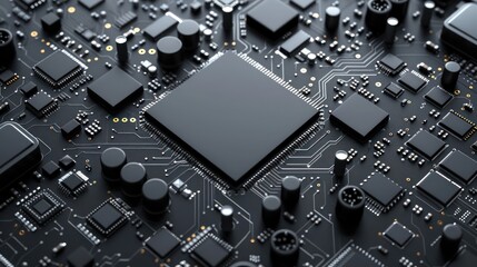 Fototapeta premium realistic matte black computer chip and circuit board background