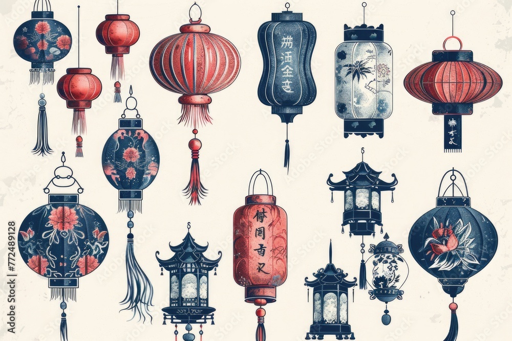 Poster a bunch of lanterns hanging from the ceiling. ideal for interior design concepts