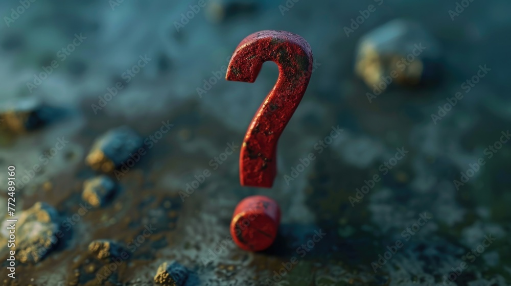 Aufkleber A red question mark symbol resting on a metallic surface. Suitable for business and educational concepts