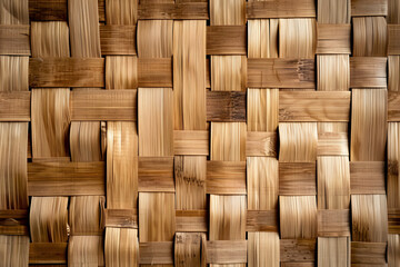 Flat full-frame seamless texture of wicker bamboo wall. Neural network generated image. Not based...