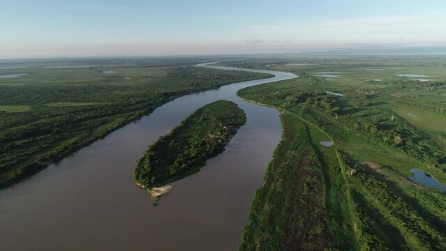 Aerial view of Paraguai River, Pantanal Region - Corumb&aacute;, Mato Grosso do Sul, Brazil