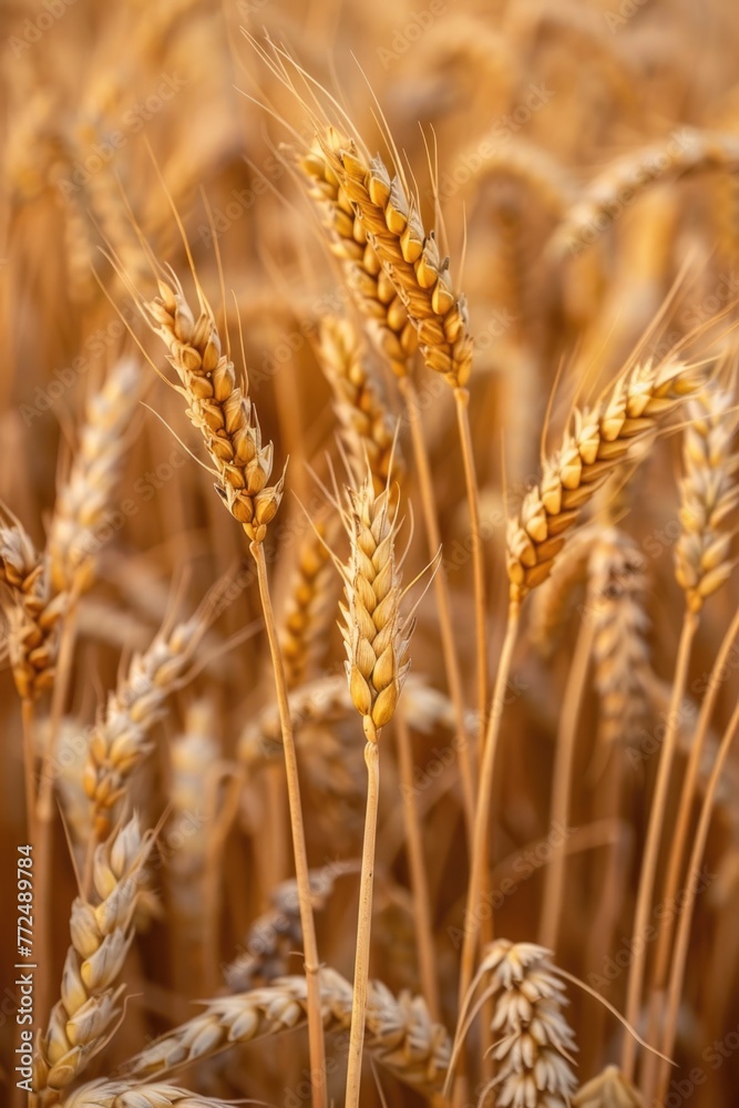 Poster a close-up of a bunch of wheat in a field. perfect for agricultural or nature concepts
