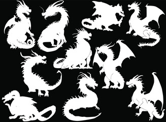 dragon ten symbols isolated on black