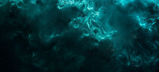 Top view texture of bioluminescent plankton in a darkened ocean emitting a soft blue-green glow that illuminates the water like a starlit sky - obrazy, fototapety, plakaty