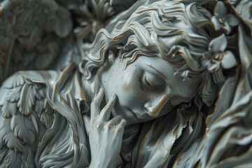 Detailed view of an angel statue, perfect for religious or spiritual concepts