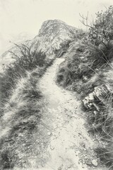 A black and white photo of a dirt path. Suitable for various design projects