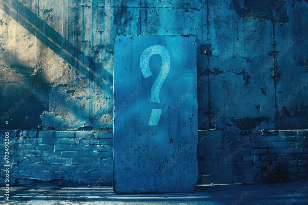 Aufkleber A blue door with a question mark symbol on it. Suitable for mystery or problem solving concepts