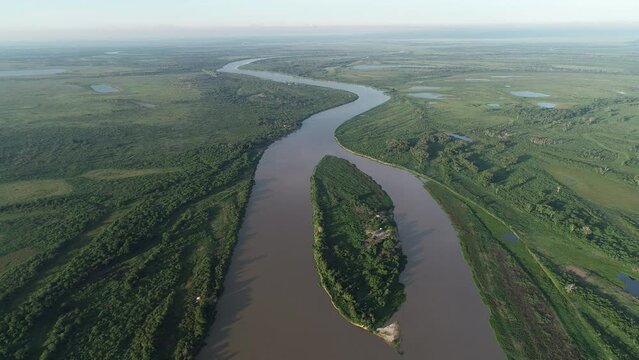 Aerial view of Paraguai River, Pantanal Region - Corumb&aacute;, Mato Grosso do Sul, Brazil