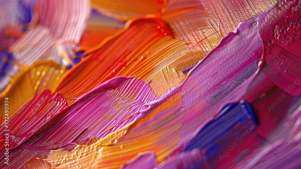 Poster Close up view of a vibrant and colorful abstract painting. Ideal for art and design projects