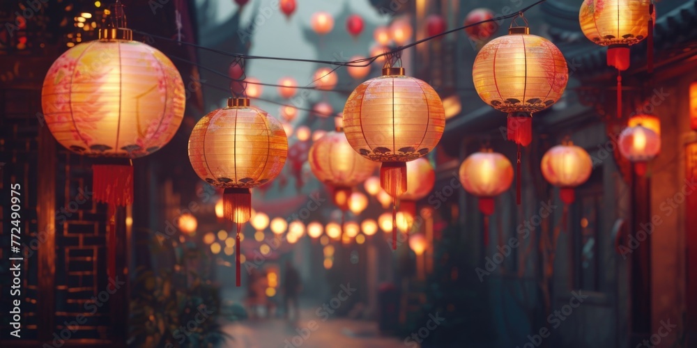 Aufkleber A row of lanterns hanging from a string. Perfect for adding a festive touch to any event