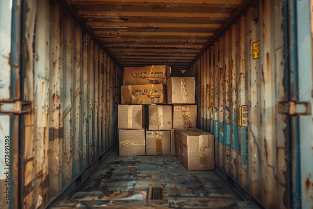 Aufkleber A large container filled with boxes. Suitable for inventory or storage concepts