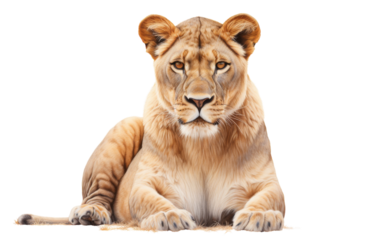 Close-up of a lion with a fierce expression on a white background