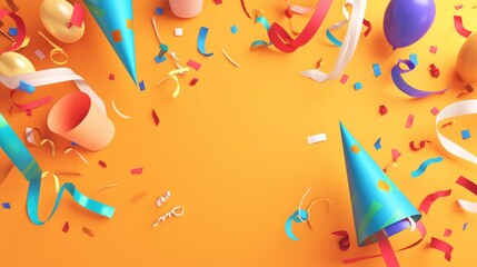 Happy Birthday greetings banner template with blank space for text, bright colors, minimalistic flat style with yellow background