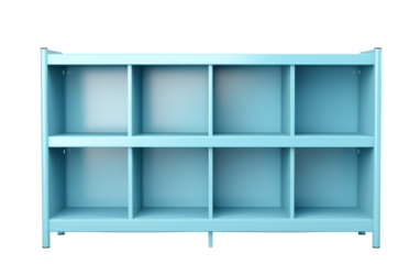 A blue shelf with multiple compartments, creating a maze-like structure