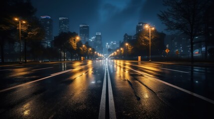 Fototapeta na wymiar asphalt road leading into the city at night. Selective focus