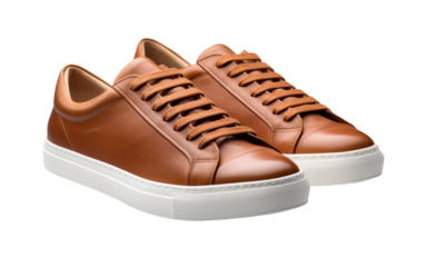 A stylish brown leather sneaker with white soles, showcasing a blend of classic and modern design